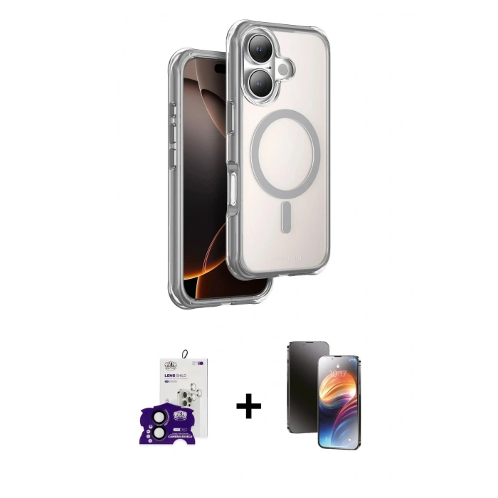 MARSİLYAN™- iPhone 16 Kılıf Zirve Klasik Prime - Siyah 3D Antistatik Mat Seramik Nano Ekran Koruyucu + Bilvis Titan Kamera Lens - SH
