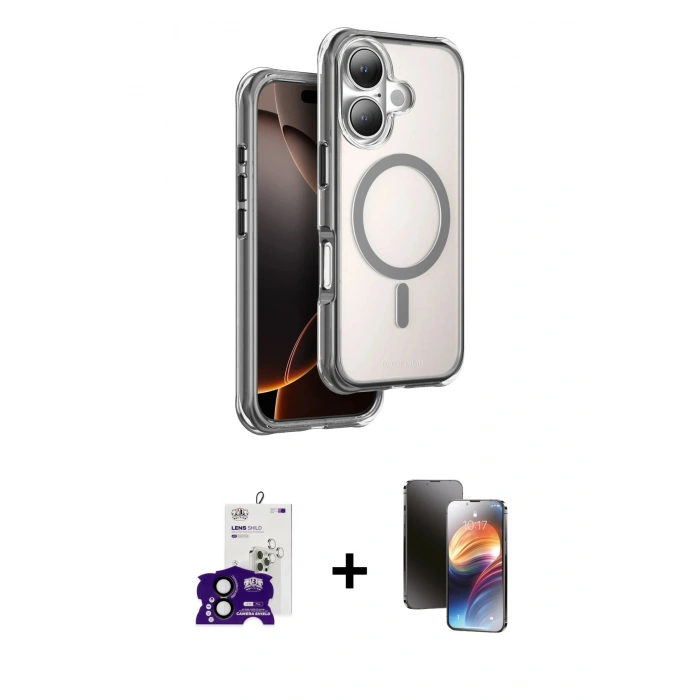 MARSİLYAN™- iPhone 16 Kılıf Zirve Klasik Prime - Siyah 3D Antistatik Mat Seramik Nano Ekran Koruyucu + Bilvis Titan Kamera Lens - SH