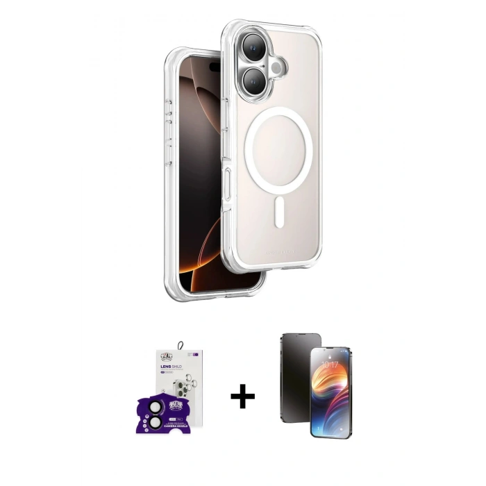 MARSİLYAN™- iPhone 16 Kılıf Zirve Klasik Prime - Siyah 3D Antistatik Mat Seramik Nano Ekran Koruyucu + Bilvis Titan Kamera Lens - SH