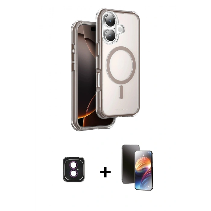MARSİLYAN™- iPhone 16 Kılıf Zirve Klasik Prime - Siyah 3D Antistatik Mat Seramik Nano Ekran Koruyucu + PVD Metal Kamera Lens - PE