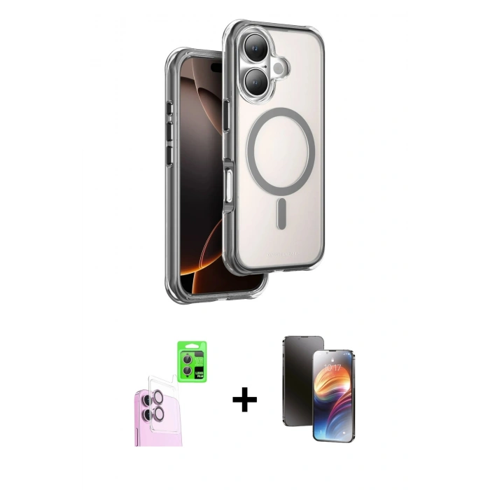 MARSİLYAN™- iPhone 16 Kılıf Zirve Klasik Prime - Siyah 3D Antistatik Mat Seramik Nano Ekran Koruyucu + Raze Metal Kamera Lens - PE
