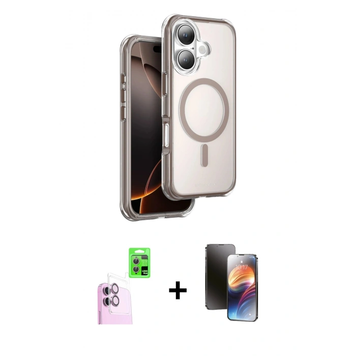 MARSİLYAN™- iPhone 16 Kılıf Zirve Klasik Prime - Siyah 3D Antistatik Mat Seramik Nano Ekran Koruyucu + Raze Metal Kamera Lens - PE