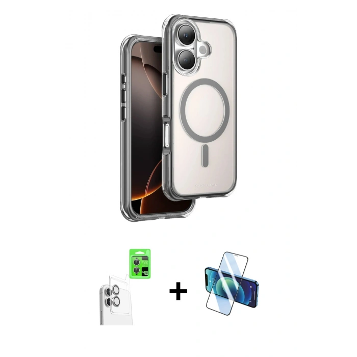 MARSİLYAN™- iPhone 16 Kılıf Zirve Klasik Prime - Siyah 3D Antistatik Seramik Nano Ekran Koruyucu + Raze Metal Kamera Lens - BZ