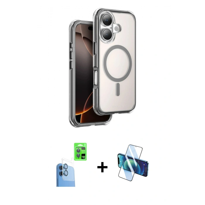 MARSİLYAN™- iPhone 16 Kılıf Zirve Klasik Prime - Siyah 3D Antistatik Seramik Nano Ekran Koruyucu + Raze Metal Kamera Lens - LT