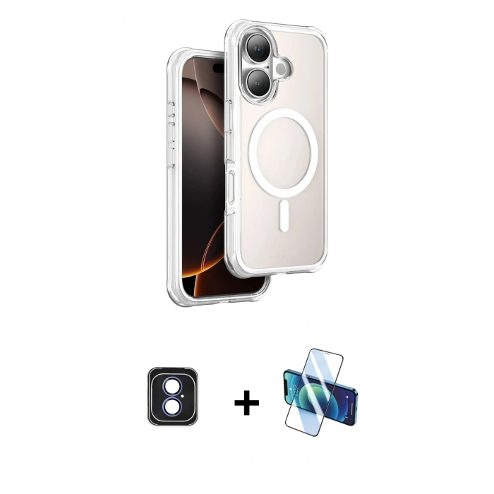MARSİLYAN™- iPhone 16 Kılıf Zirve Klasik Prime - Siyah 3D Antistatik Seramik Nano Ekran Koruyucu + PVD Metal Kamera Lens - MI