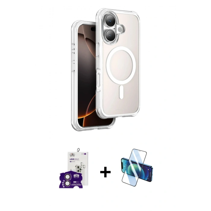 MARSİLYAN™- iPhone 16 Kılıf Zirve Klasik Prime - Siyah 3D Antistatik Seramik Nano Ekran Koruyucu + Bilvis Titan Kamera Lens - PE