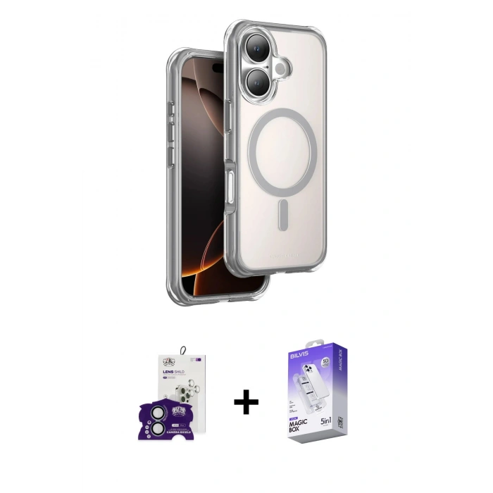 MARSİLYAN™- iPhone 16 Kılıf Zirve Klasik Prime - Siyah Bilvis 5in1 3D Magic Cam Ekran Koruyucu + Bilvis Titan Kamera Lens - YL