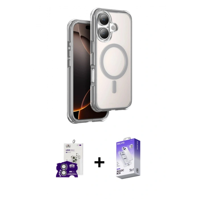 MARSİLYAN™- iPhone 16 Kılıf Zirve Klasik Prime - Siyah Bilvis 5in1 3D Magic Cam Ekran Koruyucu + Bilvis Titan Kamera Lens - GS
