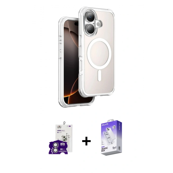 MARSİLYAN™- iPhone 16 Kılıf Zirve Klasik Prime - Siyah Bilvis 5in1 3D Magic Cam Ekran Koruyucu + Bilvis Titan Kamera Lens - GS
