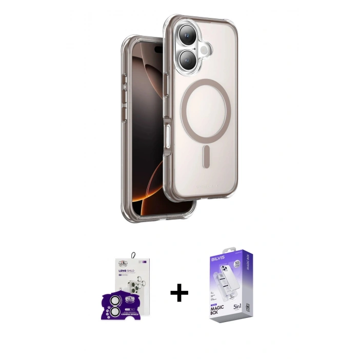 MARSİLYAN™- iPhone 16 Kılıf Zirve Klasik Prime - Siyah Bilvis 5in1 3D Magic Cam Ekran Koruyucu + Bilvis Titan Kamera Lens - GS