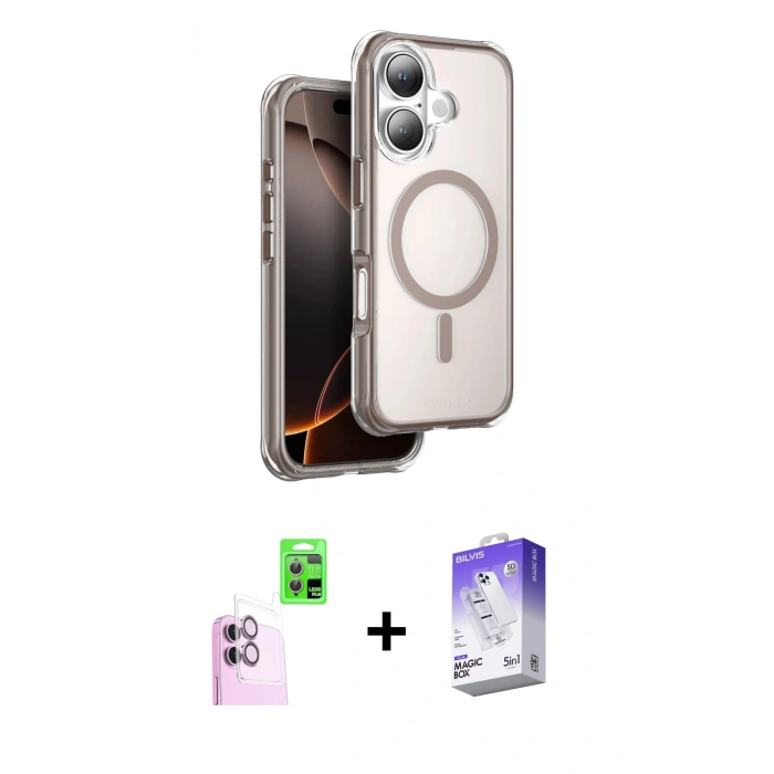 MARSİLYAN™- iPhone 16 Kılıf Zirve Klasik Prime - Siyah Bilvis 5in1 3D Magic Cam Ekran Koruyucu + Raze Metal Kamera Lens - PE