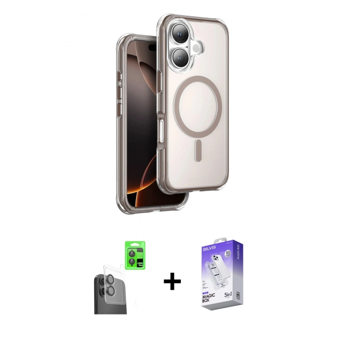MARSİLYAN™- iPhone 16 Kılıf Zirve Klasik Prime - Siyah Bilvis 5in1 3D Magic Cam Ekran Koruyucu + Raze Metal Kamera Lens - SH