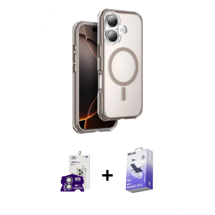 MARSİLYAN™- iPhone 16 Kılıf Zirve Klasik Prime - Siyah Bilvis 5in1 5D Magic Hayalet Cam Ekran Koruyucu + Bilvis Titan Kamera Lens - GS