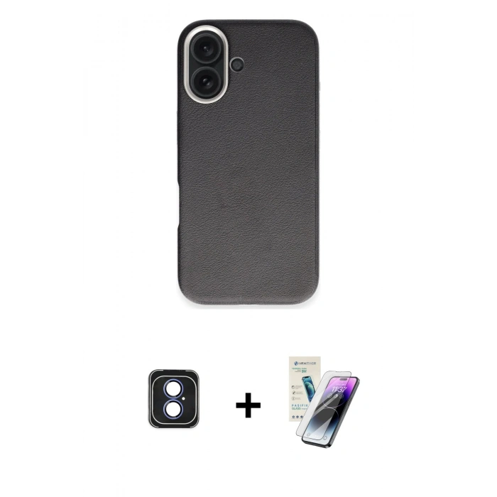 MARSİLYAN™- iPhone 16 Kılıf Zirve Modern Prime - Şeffaf Pasifik Cam Ekran Koruyucu + PVD Metal Kamera Lens - MI