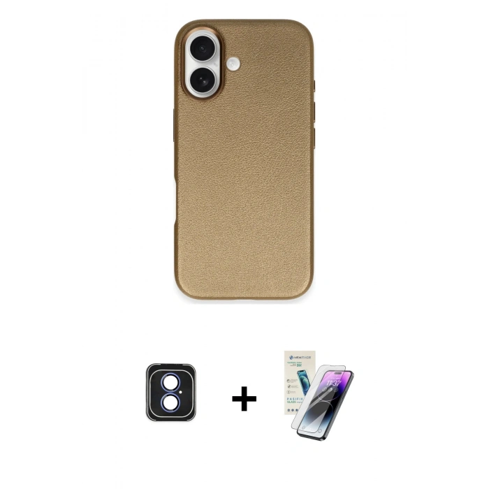 MARSİLYAN™- iPhone 16 Kılıf Zirve Modern Prime - Şeffaf Pasifik Cam Ekran Koruyucu + PVD Metal Kamera Lens - MI