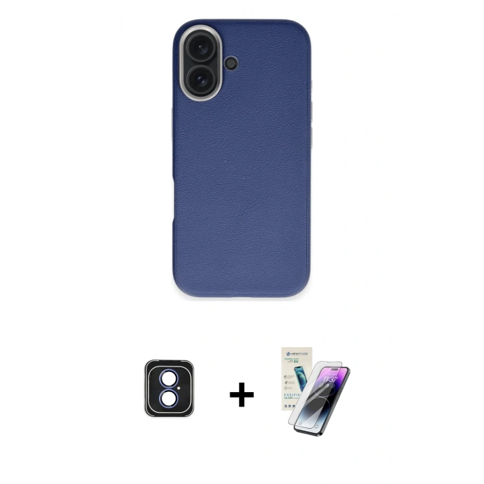 MARSİLYAN™- iPhone 16 Kılıf Zirve Modern Prime - Şeffaf Pasifik Cam Ekran Koruyucu + PVD Metal Kamera Lens - MI