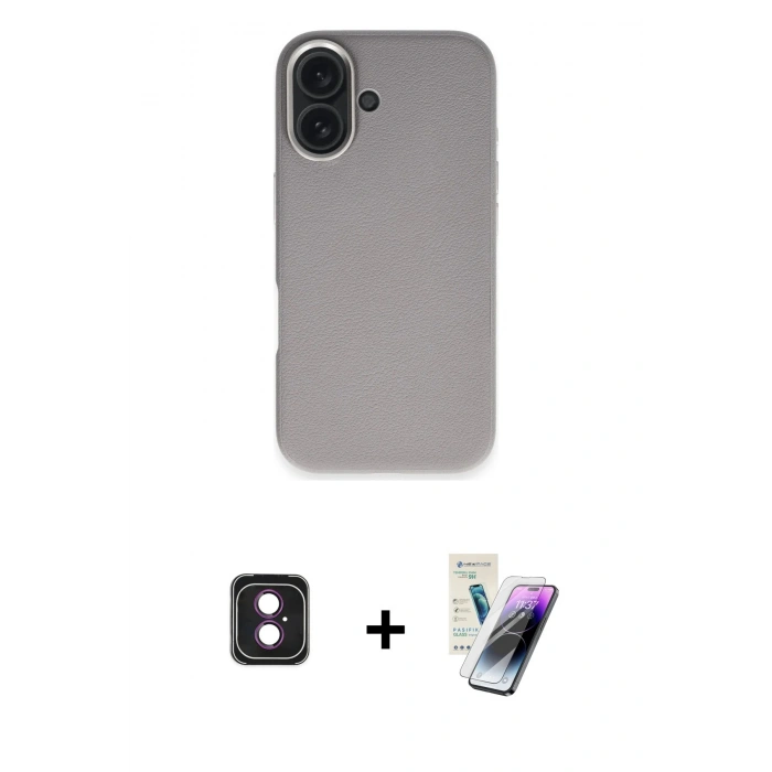 MARSİLYAN™- iPhone 16 Kılıf Zirve Modern Prime - Şeffaf Pasifik Cam Ekran Koruyucu + PVD Metal Kamera Lens - PE