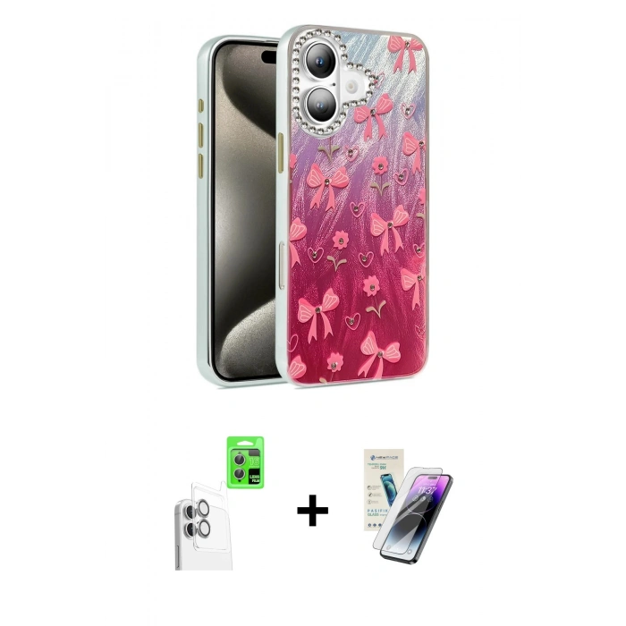 MARSİLYAN™- iPhone 16 Kılıf Zirve Modern Prime - Şeffaf Pasifik Cam Ekran Koruyucu + Raze Metal Kamera Lens - BZ