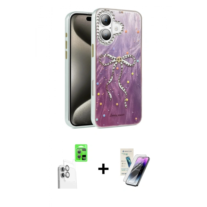 MARSİLYAN™- iPhone 16 Kılıf Zirve Modern Prime - Şeffaf Pasifik Cam Ekran Koruyucu + Raze Metal Kamera Lens - BZ