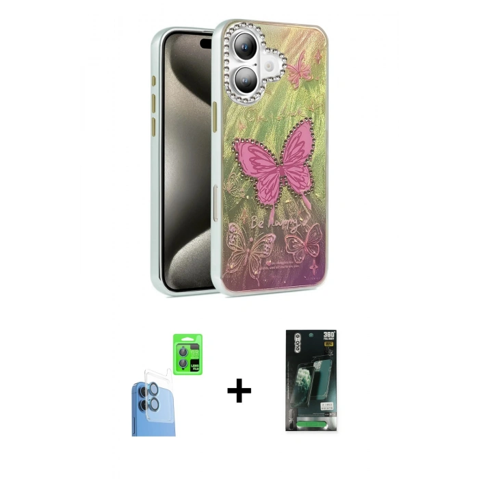 MARSİLYAN™- iPhone 16 Kılıf Zirve Modern Prime - Siyah 360 Mat Full Body Arka Koruyucu + Raze Metal Kamera Lens - LT