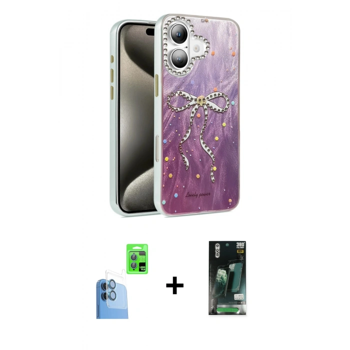 MARSİLYAN™- iPhone 16 Kılıf Zirve Modern Prime - Siyah 360 Mat Full Body Arka Koruyucu + Raze Metal Kamera Lens - LT