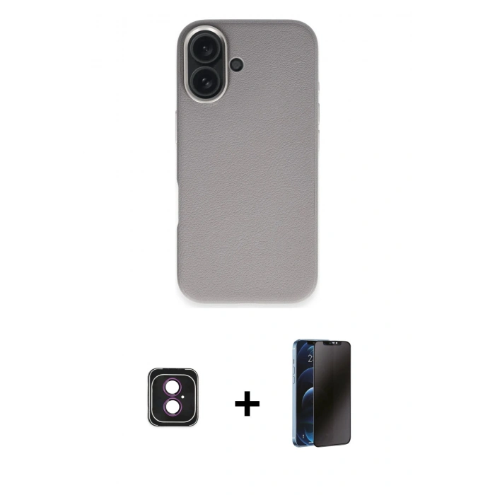 MARSİLYAN™- iPhone 16 Kılıf Zirve Modern Prime - Siyah 3D Antistatik Hayalet Cam Ekran Koruyucu + PVD Metal Kamera Lens - PE