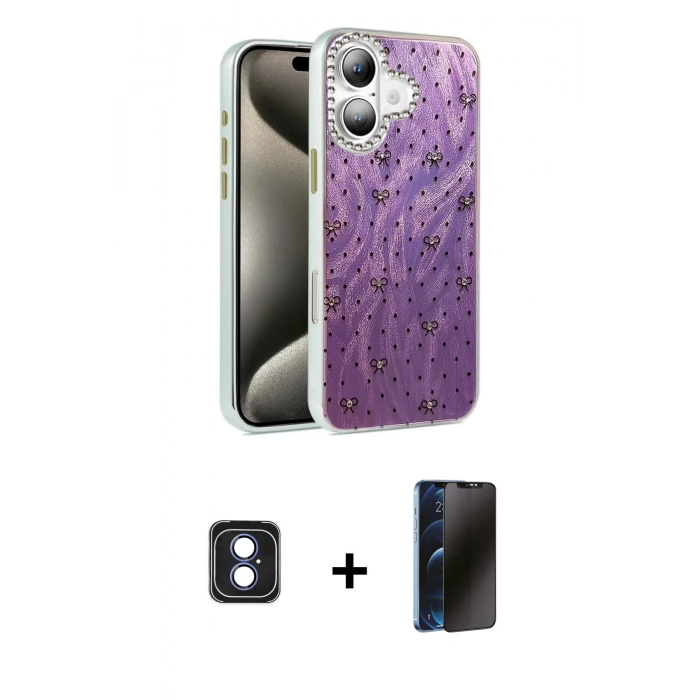 MARSİLYAN™- iPhone 16 Kılıf Zirve Modern Prime - Siyah 3D Antistatik Hayalet Cam Ekran Koruyucu + PVD Metal Kamera Lens - MI