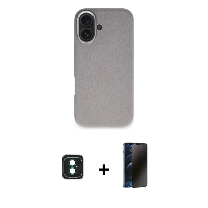 MARSİLYAN™- iPhone 16 Kılıf Zirve Modern Prime - Siyah 3D Antistatik Hayalet Cam Ekran Koruyucu + PVD Metal Kamera Lens - YL