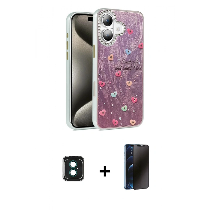 MARSİLYAN™- iPhone 16 Kılıf Zirve Modern Prime - Siyah 3D Antistatik Hayalet Cam Ekran Koruyucu + PVD Metal Kamera Lens - YL
