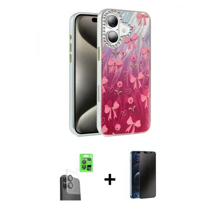MARSİLYAN™- iPhone 16 Kılıf Zirve Modern Prime - Siyah 3D Antistatik Hayalet Cam Ekran Koruyucu + Raze Metal Kamera Lens - SH