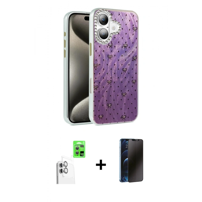 MARSİLYAN™- iPhone 16 Kılıf Zirve Modern Prime - Siyah 3D Antistatik Hayalet Cam Ekran Koruyucu + Raze Metal Kamera Lens - BZ