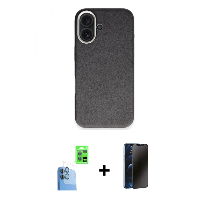 MARSİLYAN™- iPhone 16 Kılıf Zirve Modern Prime - Siyah 3D Antistatik Hayalet Cam Ekran Koruyucu + Raze Metal Kamera Lens - LT
