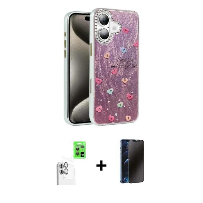 MARSİLYAN™- iPhone 16 Kılıf Zirve Modern Prime - Siyah 3D Antistatik Hayalet Cam Ekran Koruyucu + Raze Metal Kamera Lens - BZ