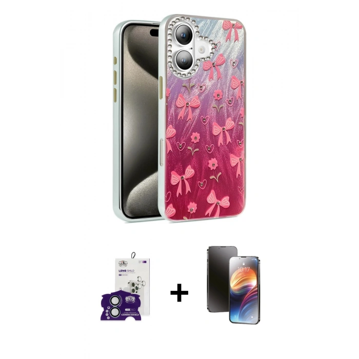 MARSİLYAN™- iPhone 16 Kılıf Zirve Modern Prime - Siyah 3D Antistatik Mat Seramik Nano Ekran Koruyucu + Bilvis Titan Kamera Lens - YL