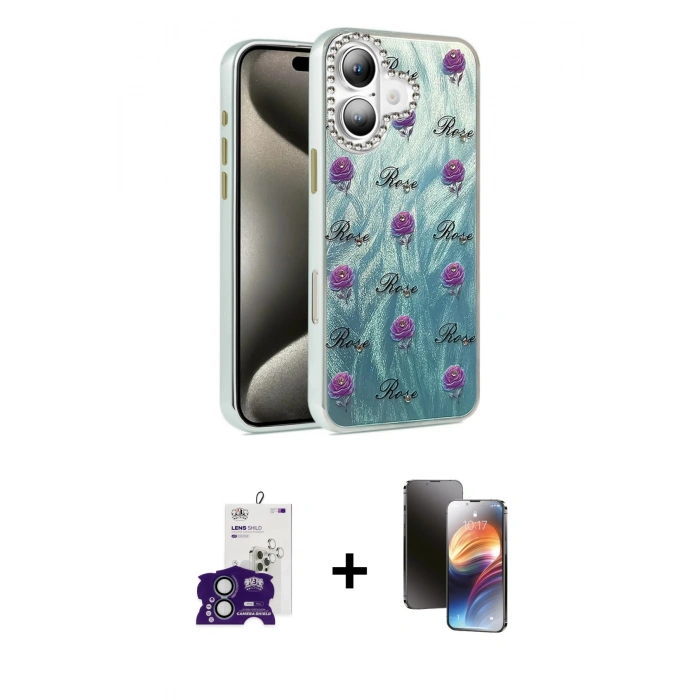 MARSİLYAN™- iPhone 16 Kılıf Zirve Modern Prime - Siyah 3D Antistatik Mat Seramik Nano Ekran Koruyucu + Bilvis Titan Kamera Lens - YL