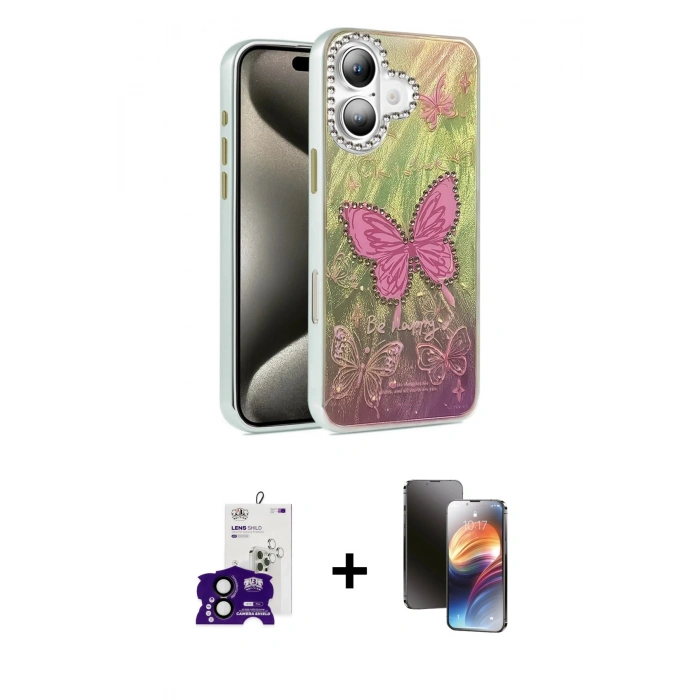 MARSİLYAN™- iPhone 16 Kılıf Zirve Modern Prime - Siyah 3D Antistatik Mat Seramik Nano Ekran Koruyucu + Bilvis Titan Kamera Lens - SH