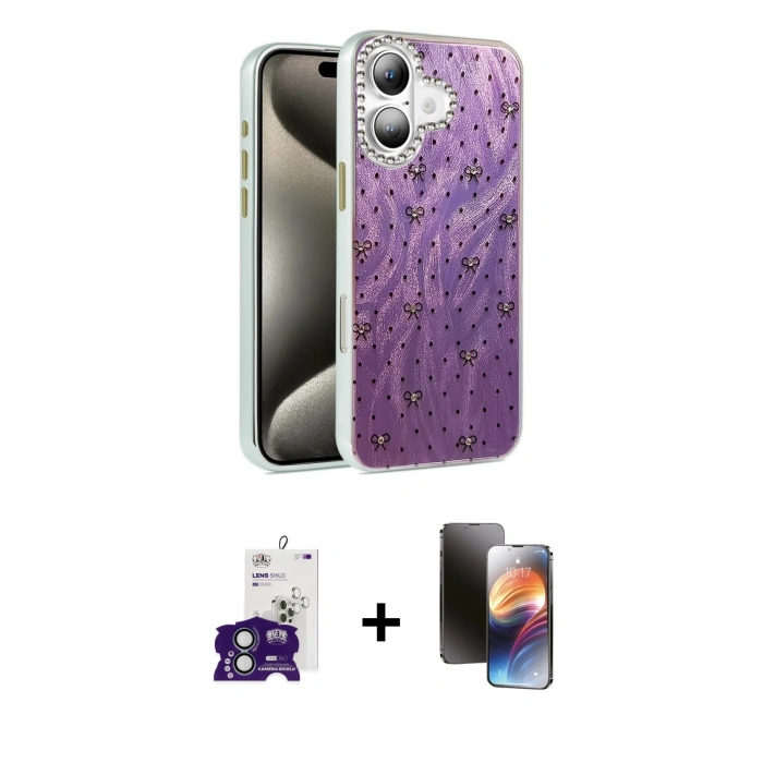 MARSİLYAN™- iPhone 16 Kılıf Zirve Modern Prime - Siyah 3D Antistatik Mat Seramik Nano Ekran Koruyucu + Bilvis Titan Kamera Lens - YL