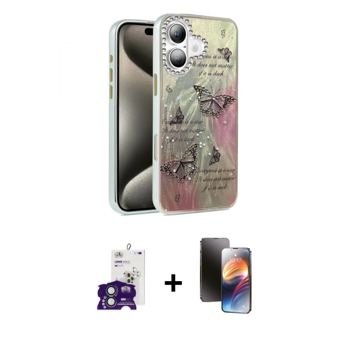 MARSİLYAN™- iPhone 16 Kılıf Zirve Modern Prime - Siyah 3D Antistatik Mat Seramik Nano Ekran Koruyucu + Bilvis Titan Kamera Lens - YL