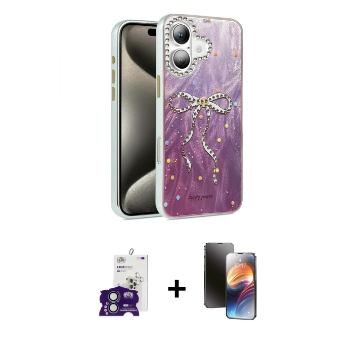 MARSİLYAN™- iPhone 16 Kılıf Zirve Modern Prime - Siyah 3D Antistatik Mat Seramik Nano Ekran Koruyucu + Bilvis Titan Kamera Lens - YL
