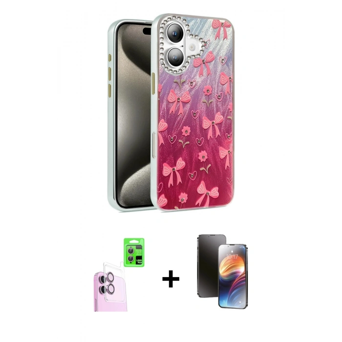 MARSİLYAN™- iPhone 16 Kılıf Zirve Modern Prime - Siyah 3D Antistatik Mat Seramik Nano Ekran Koruyucu + Raze Metal Kamera Lens - PE