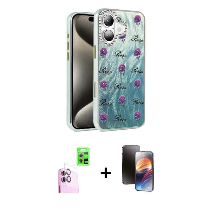MARSİLYAN™- iPhone 16 Kılıf Zirve Modern Prime - Siyah 3D Antistatik Mat Seramik Nano Ekran Koruyucu + Raze Metal Kamera Lens - PE