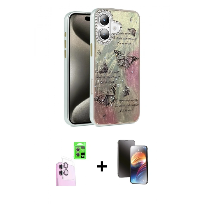 MARSİLYAN™- iPhone 16 Kılıf Zirve Modern Prime - Siyah 3D Antistatik Mat Seramik Nano Ekran Koruyucu + Raze Metal Kamera Lens - PE