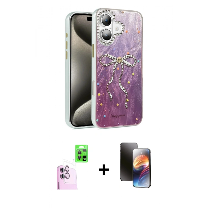 MARSİLYAN™- iPhone 16 Kılıf Zirve Modern Prime - Siyah 3D Antistatik Mat Seramik Nano Ekran Koruyucu + Raze Metal Kamera Lens - PE