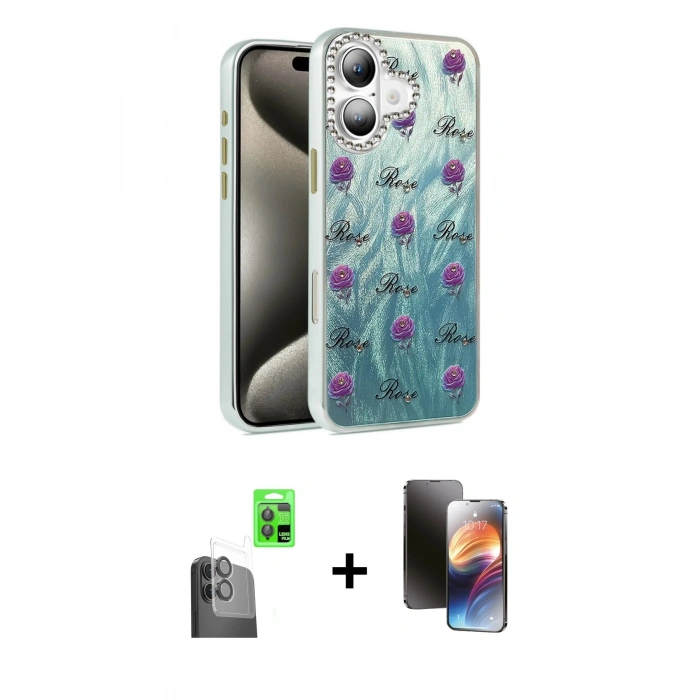 MARSİLYAN™- iPhone 16 Kılıf Zirve Modern Prime - Siyah 3D Antistatik Mat Seramik Nano Ekran Koruyucu + Raze Metal Kamera Lens - SH