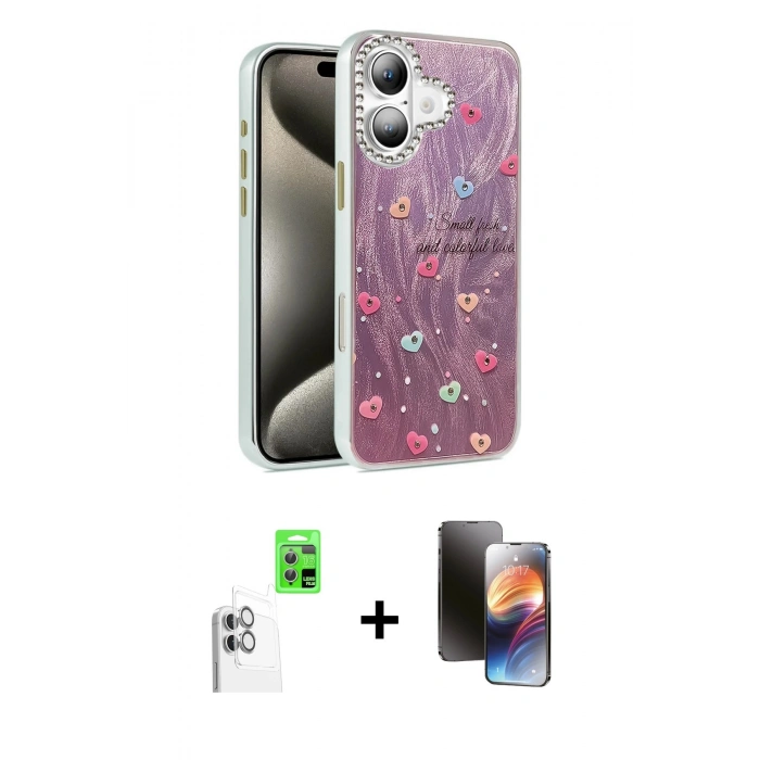 MARSİLYAN™- iPhone 16 Kılıf Zirve Modern Prime - Siyah 3D Antistatik Mat Seramik Nano Ekran Koruyucu + Raze Metal Kamera Lens - BZ
