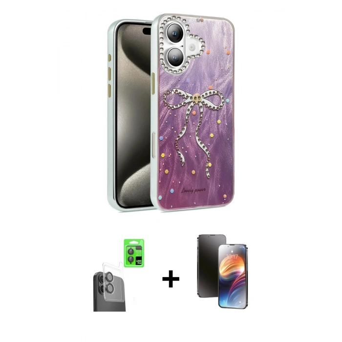 MARSİLYAN™- iPhone 16 Kılıf Zirve Modern Prime - Siyah 3D Antistatik Mat Seramik Nano Ekran Koruyucu + Raze Metal Kamera Lens - SH