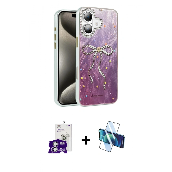 MARSİLYAN™- iPhone 16 Kılıf Zirve Modern Prime - Siyah 3D Antistatik Seramik Nano Ekran Koruyucu + Bilvis Titan Kamera Lens - GS