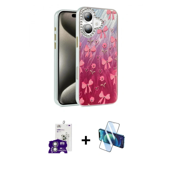 MARSİLYAN™- iPhone 16 Kılıf Zirve Modern Prime - Siyah 3D Antistatik Seramik Nano Ekran Koruyucu + Bilvis Titan Kamera Lens - GS