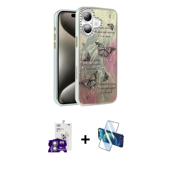 MARSİLYAN™- iPhone 16 Kılıf Zirve Modern Prime - Siyah 3D Antistatik Seramik Nano Ekran Koruyucu + Bilvis Titan Kamera Lens - GS