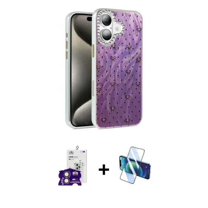 MARSİLYAN™- iPhone 16 Kılıf Zirve Modern Prime - Siyah 3D Antistatik Seramik Nano Ekran Koruyucu + Bilvis Titan Kamera Lens - PE